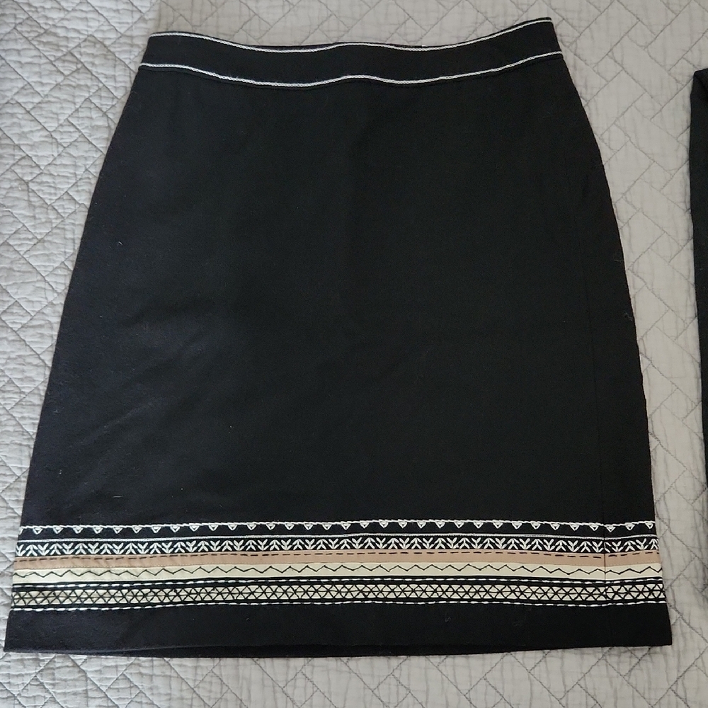 LOFT Black Pencil Skirt with Embroidered Trim